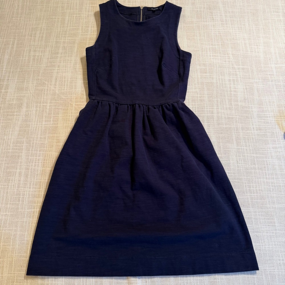 Madewell Navy Blue Slub Textured Fit‎ and Flare Sleeveless Dress XS E9108
